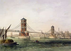 Vista del Puente Hungerford desde el este, grabado por Jean Jacottet, 1854 de Thomas Hosmer Shepherd