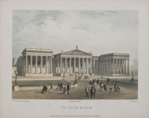 Vista del Museo Británico, con visitantes caminando afuera, 1854 de Thomas Hosmer Shepherd