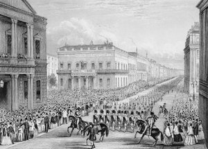 Procesión fúnebre de Wellington pasando por el Senior United Service Club, Pall Mall, Londres, 1852 de Thomas Hosmer Shepherd