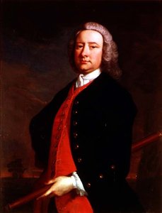 Retrato de Edward Henry Sartorius sosteniendo un telescopio con un paisaje costero al fondo de Thomas Hudson