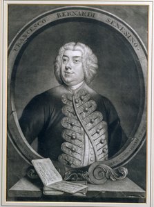 Retrato de Francesco Bernardi Senesino, un castrato sienés, grabado por Alexander van Haecken, 1735 de Thomas Hudson