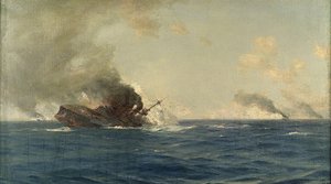Hundimiento del "Scharnhorst" en la Batalla de las Islas Malvinas, 8 de diciembre de 1914, c.1915 (óleo sobre lienzo) de Thomas J. Somerscales