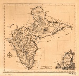 Guadalupe una de las Islas Caribes sometidas a Francia en las Indias Occidentales, LOC 75693286 de Thomas Jefferys