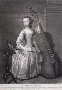 Retrato de Benjamin Hallet tocando el violonchelo, grabado por James McArdell, c.1749