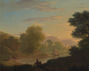 Una escena costera imaginaria, con el templo de Venus en Baiae de Thomas Jones