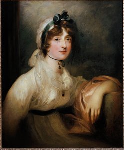 Retrato de Lady Milner, joven vestida con un vestido del primer imperio y cubierta con un apretón sangriento por una cinta de Thomas Lawrence