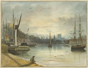 Mirando hacia el puerto flotante hacia la catedral, desde la entrada al antiguo muelle flotante de Thomas Leeson the Elder Rowbotham