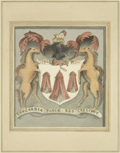Escudo de los sastres en las casas de beneficencia de los sastres mercantes de Thomas Leeson the Elder Rowbotham
