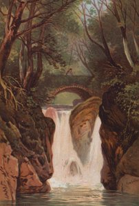 Los lagos ingleses, Rydal Falls (litografia en color) de Thomas Leeson the Elder Rowbotham