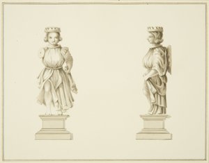 Dos Vistas de una Figura Tallada en Madera en la Sala de la Sacristía de la Iglesia de St John