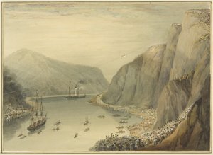 Vista entre las rocas de St Vincent, mostrando al Sr. Courtney tomando su vuelo aterrador de Thomas Leeson the Elder Rowbotham