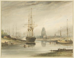 Vista río arriba, tomada desde abajo del Rope Walk y Wapping, c.1804 de Thomas Leeson the Elder Rowbotham