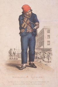 Violinista con brazo protésico, con un mercado en el fondo, 1820 de Thomas Lord Busby