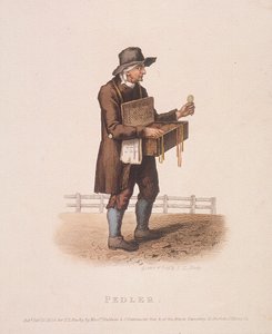 Vendedor ambulante con su caja de mercancías colgada al cuello de Thomas Lord Busby