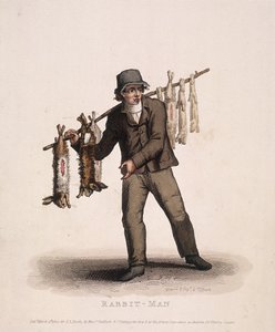 Vendedor de conejos llevando un palo con conejos colgados de Thomas Lord Busby