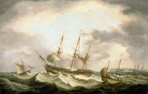 A Three Master a la deriva en los Downs con la ayuda de Hand (óleo sobre lienzo) de Thomas Luny