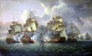 El HMS "Mediator" se enfrenta a buques franceses y estadounidenses de Thomas Luny