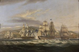 M.S. Caledonia y H.M.S. Boyne persiguiendo la flota francesa hacia Toulon de Thomas Luny