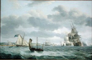 Buques de guerra y otros barcos en una brisa frente a Dover de Thomas Luny