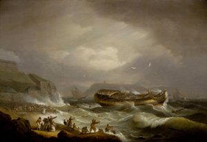 Naufragio del buque mercante "Dutton" de la Compañía de las Indias Orientales, frente a Plymouth, Inglaterra, el 26 de enero. de Thomas Luny