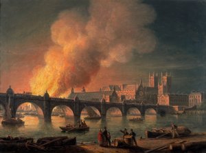 Puente de Westminster y el incendio de las Casas del Parlamento desde Lambeth, 1835
