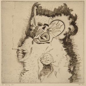 Oso Bailarín, prueba de impresora antes del aguatinta de Thomas MacGregor