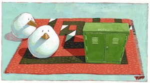 Dos Aves y caja de intercambio telefónico B07103 en alfombra laberinto de Warren Fletcher