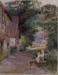 Niños Alimentando a los Pollitos de Thomas Mackay
