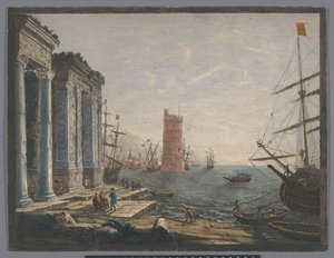 Vista de un puerto con barcos y barcos en el agua de Thomas Major