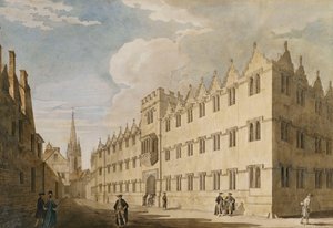 Oriel College, Oxford, con la iglesia de St. Mary en la distancia de Thomas Malton Jnr.