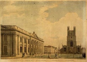 La Fachada Sur de la Casa del Senado, y el Extremo Oeste de la Iglesia de Santa María, Cambridge de Thomas Malton Jnr.