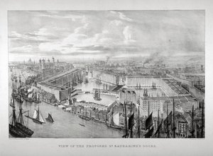 Vista del propuesto muelle de St Katharine, Londres, c. 1825 de Thomas Mann Baynes