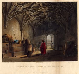 Interior de una pequeña capilla en la Abadía de Tynemouth, 1820