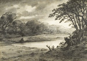 Lake Scene (carboncillo y aguada sobre papel) de Thomas Monro
