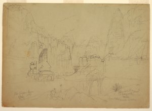 Dibujo, El Cañón del Río Virgen, sur de Utah, 1873