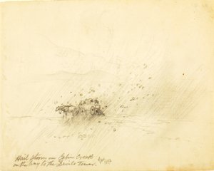 Tormenta de granizo en Cabin Creek camino de la Torre del Diablo de Thomas Moran