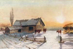 Back Country Farmyard, Winter (litografía en color)