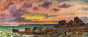 Atardecer tormentoso, costa cerca de St John, Nuevo Brunswick (litografía en color)