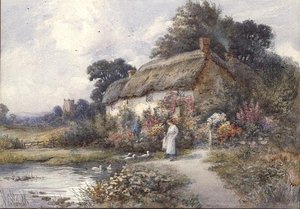 Cabaña de paja, Ringwood, Hampshire (acuarela) de Thomas Noelsmith
