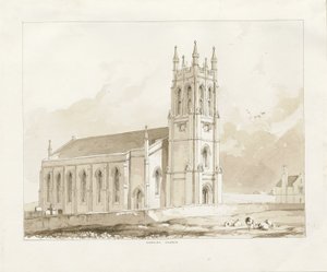 Iglesia de Coseley: dibujo en sepia, nd [1841] de Thomas Peploe Wood