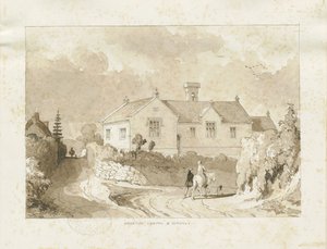Croxden - Chapel and School: sepia wash drawing, nd [1817-1845] (dibujo) de Thomas Peploe Wood