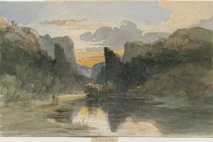 Dovedale - paisaje: pintura en acuarela de Thomas Peploe Wood