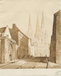 Catedral de Lichfield: dibujo en sepia roja de Thomas Peploe Wood