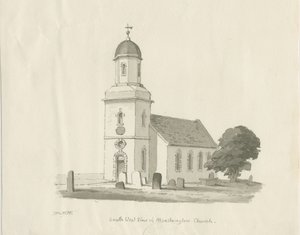 Iglesia de Marchington: dibujo en sepia, 1836 de Thomas Peploe Wood