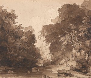Castillo de Roslyn - un paisaje fluvial boscoso de Thomas Peploe Wood
