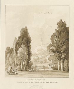 Sandon - Monumento a William Pitt: dibujo en sepia, 1838 de Thomas Peploe Wood