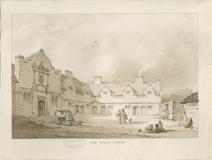 Stafford - Casas de beneficencia: dibujo en sepia de Thomas Peploe Wood