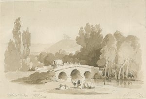 Stafford - Puente Hollyford, Milford: dibujo en sepia