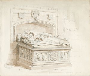 Iglesia de Stowe - Tumba de mesa [de Sir Walter Devereux]: dibujo en sepia de Thomas Peploe Wood