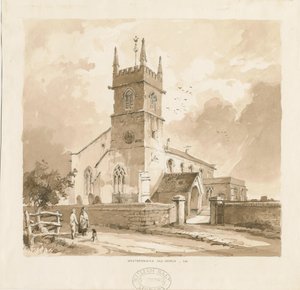 Iglesia de West Bromwich [Antigua]: dibujo a lápiz y lavado, s.f. [1841, cf XII.16b y WSL, D1986/3] de Thomas Peploe Wood